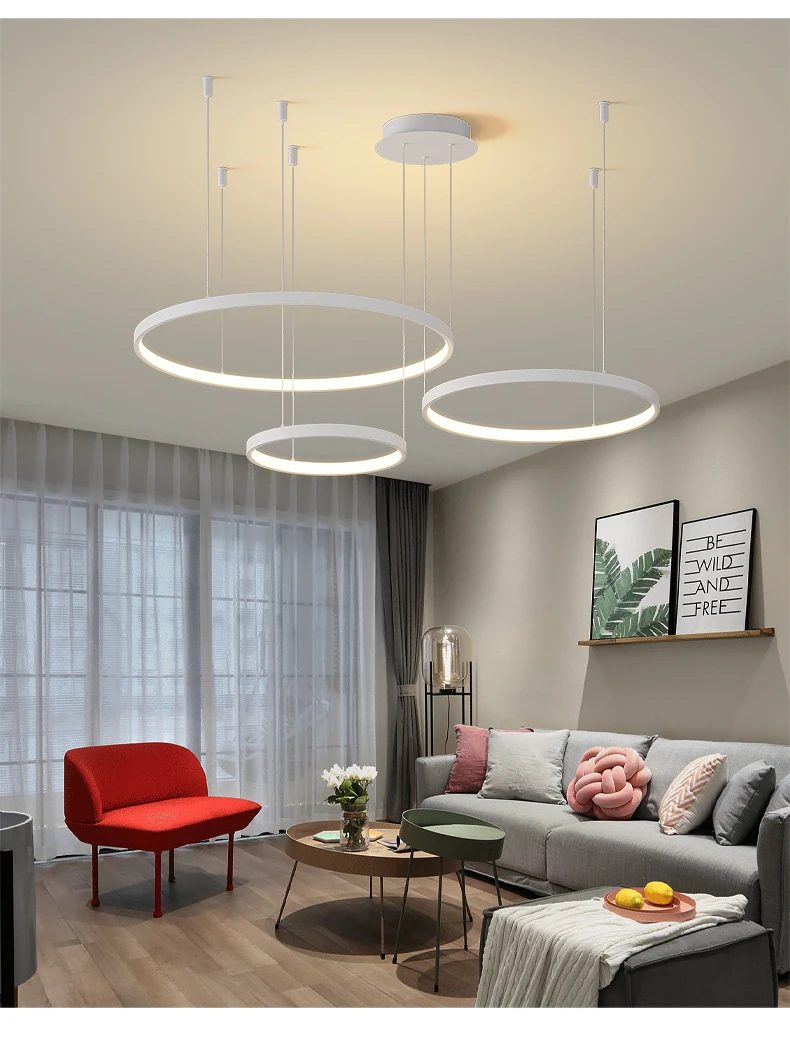 Black Gold White Modern LED Chandelier Lighting Living Study Room Dimmable Indoor Lamps Circle Ring Restaurant Pendant Luminaire gold chandelier