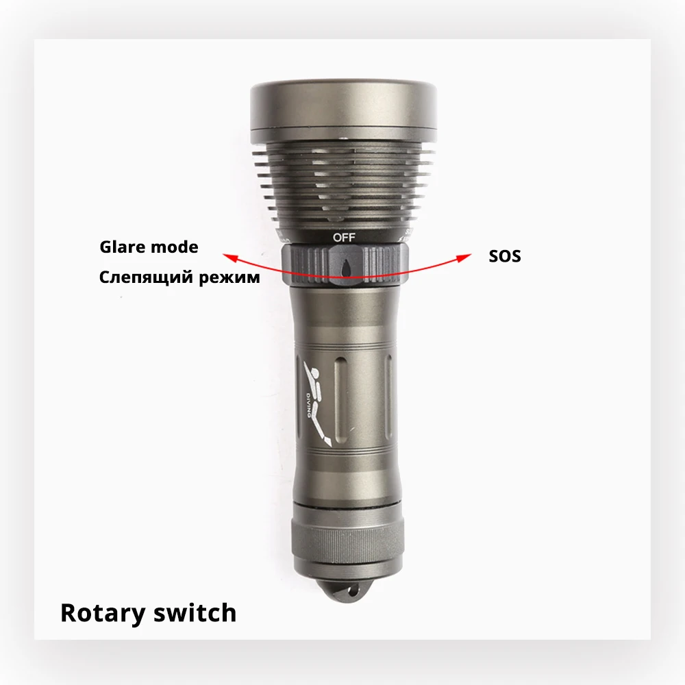 IP68 фонарик для дайвинга Факел может нырнуть 100 метров поворотный переключатель индекс цветопередачи Ra80 амфибия на 18650/26650 батареи