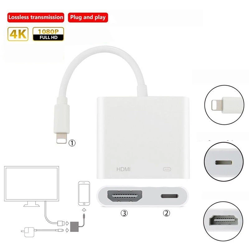 

For iPhone iPad to HDMI Cable HDMI Adapter For iPhone XS XSmax XR X iPad to TV Projector HDMI Coupler 1080P Digital AV Adapter