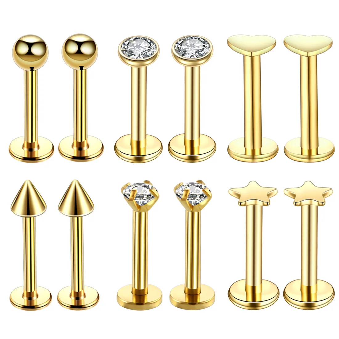 12PC Crystal Labret Piercing Set 16G Heart Tragus Piercing Earring Lot Conch Piercing Set Lip Labret Stud Pack Lobe Earring Bulk - 4