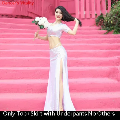 Top Skirt as Photo Одежда для танца живота Осенняя Новинка 3 цвета Топ юбка с разрезом набор для женщин леди восточные Индийские танцы костюм для выступлений - Цвет: Top Skirt as Photo