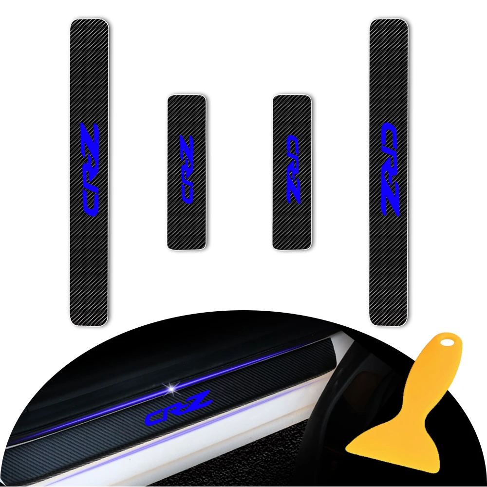 Car Door Sill Welcome Pedal Stickers For Honda CR-Z CRZ Door Sill Guard 4D Carbon fiber sticker Car Accessories 4PCS - Color Name: Blue