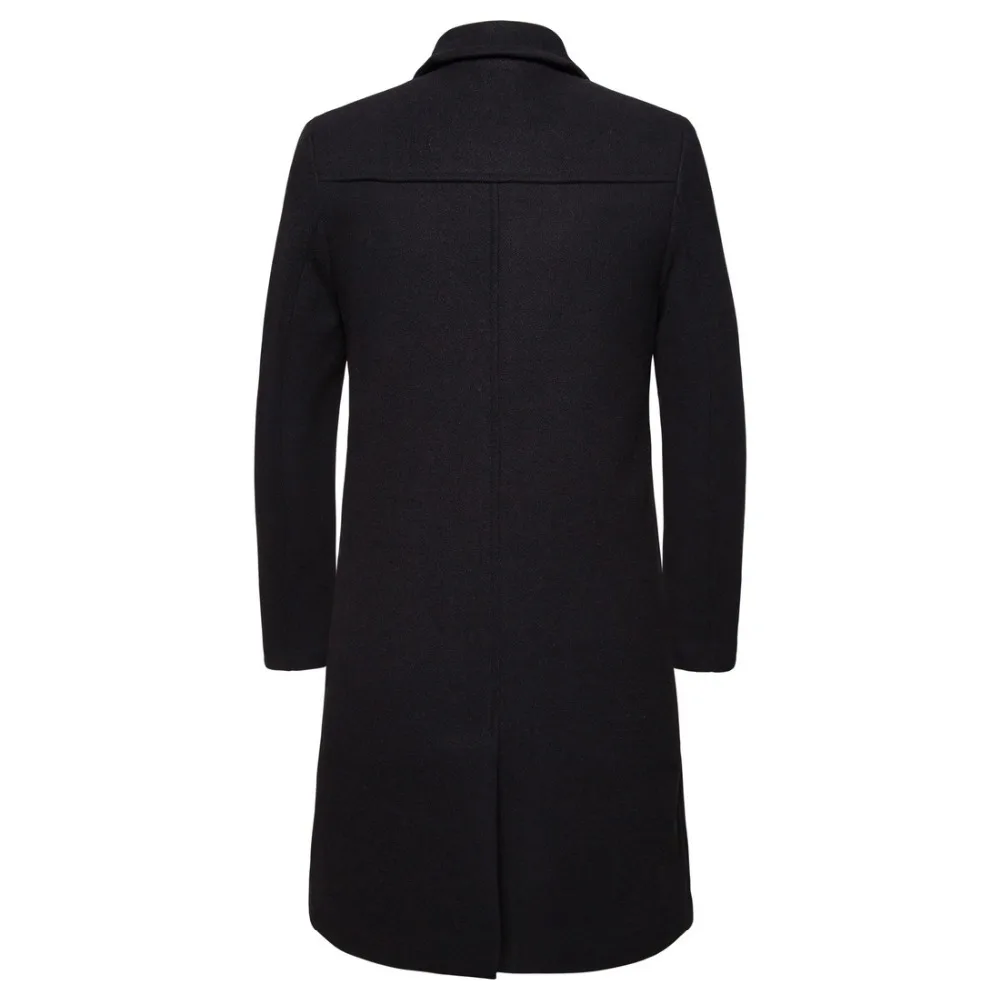 ZUSIGEL Новые однотонные черные Для мужчин Тренч Slim Fit отложной воротник Тренч Masculino длинный рукав Для мужчин s длинное пальто