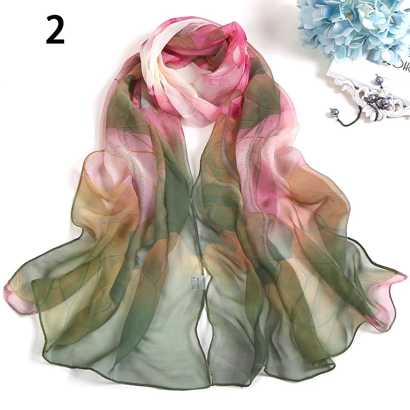 Women Scarf Summer Lotus Sunscreen Seaside Beach Thin Yarn Ink Painting Flower Plum Bossom