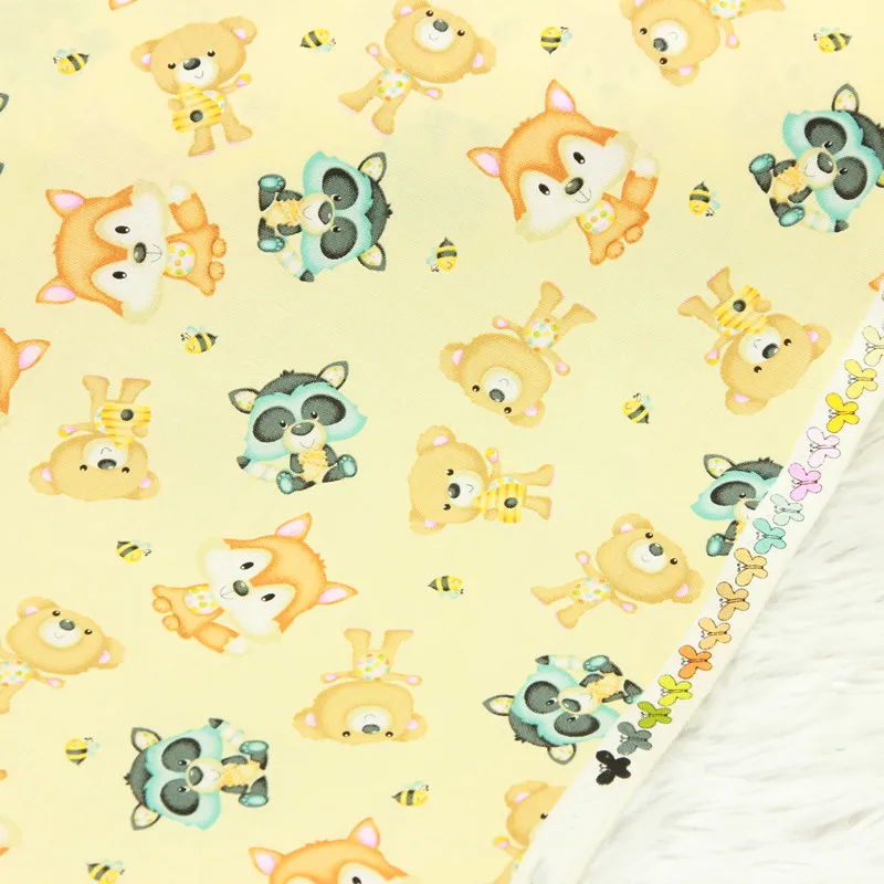 Осенняя импортная простая хлопковая ткань желтая подошва с мультяшным животным бирка для одежды платье детская одежда хлопок CR-52