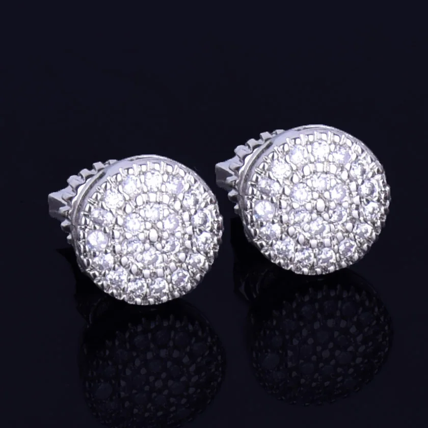 8MM Gold Color Small Round Stud Earring AAAA Cubic Zircon Screw Back Men’s Earrings Fashion Hip Hop Jewelry