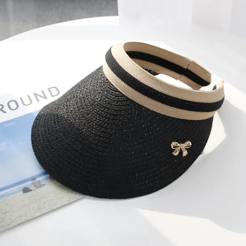 Summer empty top Korean version of grass hat women travel holiday leisure sun hat beach hat sun hat sun hat tide - Цвет: Черный