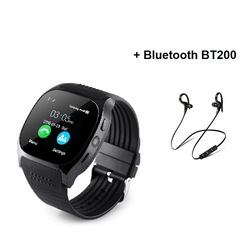 Stepfly T8 Bluetooth Смарт часы с камерой Facebook Whatsapp поддержка SIM TF карты вызова Smartwatch для телефона Android PK DZ09 Q18 - Цвет: Black with BT200