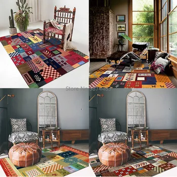 

Fawn Geometric Multi-color Block Stitching Indian Color Ethnic Style Living Room Bedroom Bedside Carpet Floor Mat