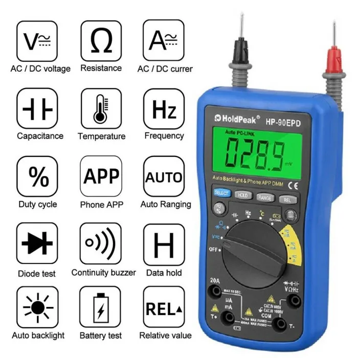 Newest Digital Multimeter HP-90EPD Multi-tester Auto Range Ohmmeter Voltage AC DC Resistance Current Capacity Tester