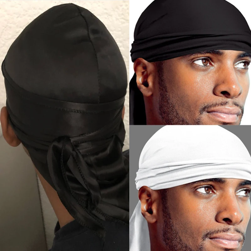 Du-rag шарф головной убор рэп-Группа Мода Галстук Вниз шляпа Спорт на открытом воздухе Твердые банданы Мужчины Женщины Дети головной убор черный/белый