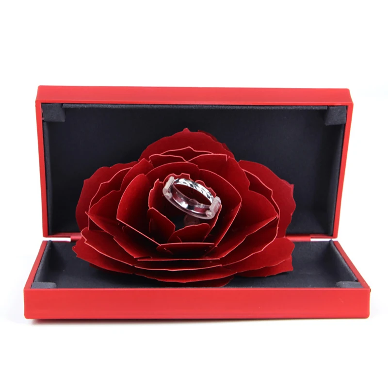 Wedding Marriage Rotating Rose Ring Box Lovely Velvet Wedding Engagement Box For Ring Jewelry Storage Display Gift Box Holder