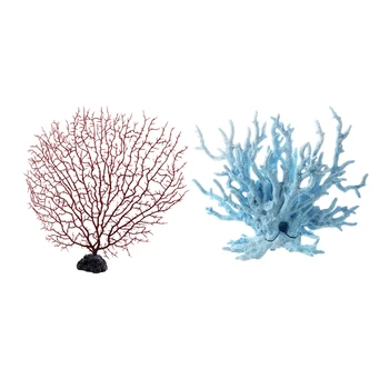 

2 Pcs Plastic Coral Decoration for Aquarium Fish Tank Red & Light Blue