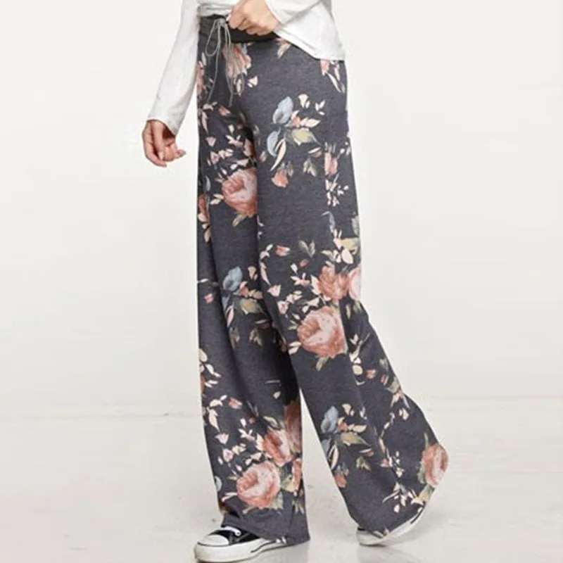 Women Thin Wide Leg Pants Floral Printed Pattern Loose Spring Summer capris women