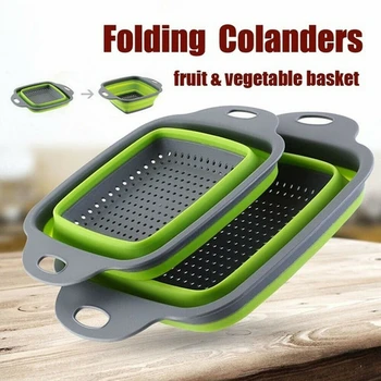 

Square Shape Drain Basket Collapsible Colanders Foldable Silicone Kitchen Organizer Fruit Vegetable Baskets Folding Strainers