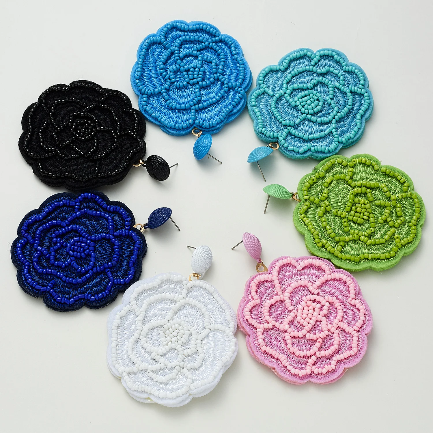 

2019 Fashion Pink Big Round Bouquet Earrings Colorful Rice Beads Hand-woven Rose Flower Drop Earrings For Women Wedding Jewelry
