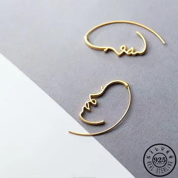 

925 Sterling Silver Beautiful Lady Face Shape Gold Color Plated Ear Hanging Dangle Drop Earrings Jewelry for Women