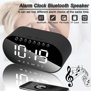 

LED Alarm Clock With FM Radio Wireless Bluetooth Speaker Mirror Support Aux TF Card USB Music Player Wireless Digital Clock