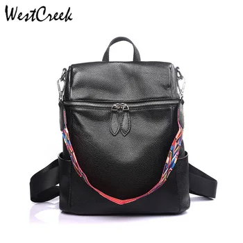 

WESTCREEK Brand Genuine Leather Shoulder Bag Women Backpack Purse High Quality Multi-function Black Simple Travel Back Pack