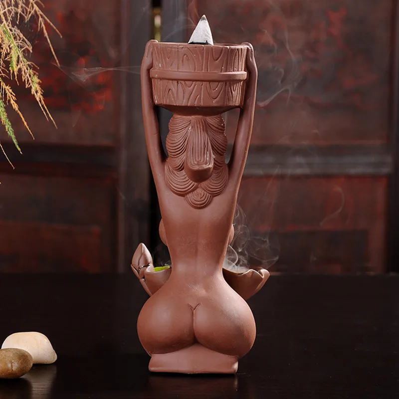 TOP!-Purple Clay Backflow Incense Burner Sandalwood Ceramic Censer Tea Decoration Home Decoration Incense Holder