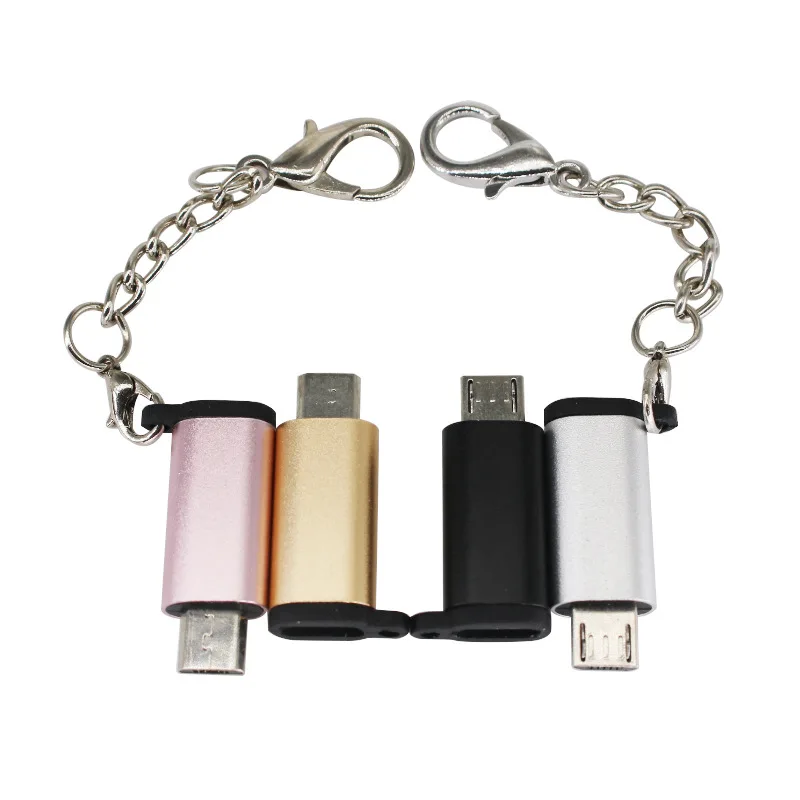 Fashion Type-C Female To Android Device Adapter Hanging Chain Aluminum Alloy Two In One Gold Black Micro Interface Device