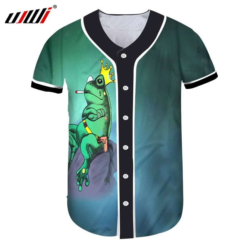 UJWI Fashion Animal Man Baseball Shirt 3D Starry green frog Funny Streetwear Mens T-shirt Amusing Crown smoke Oversized Tshirt | Мужская