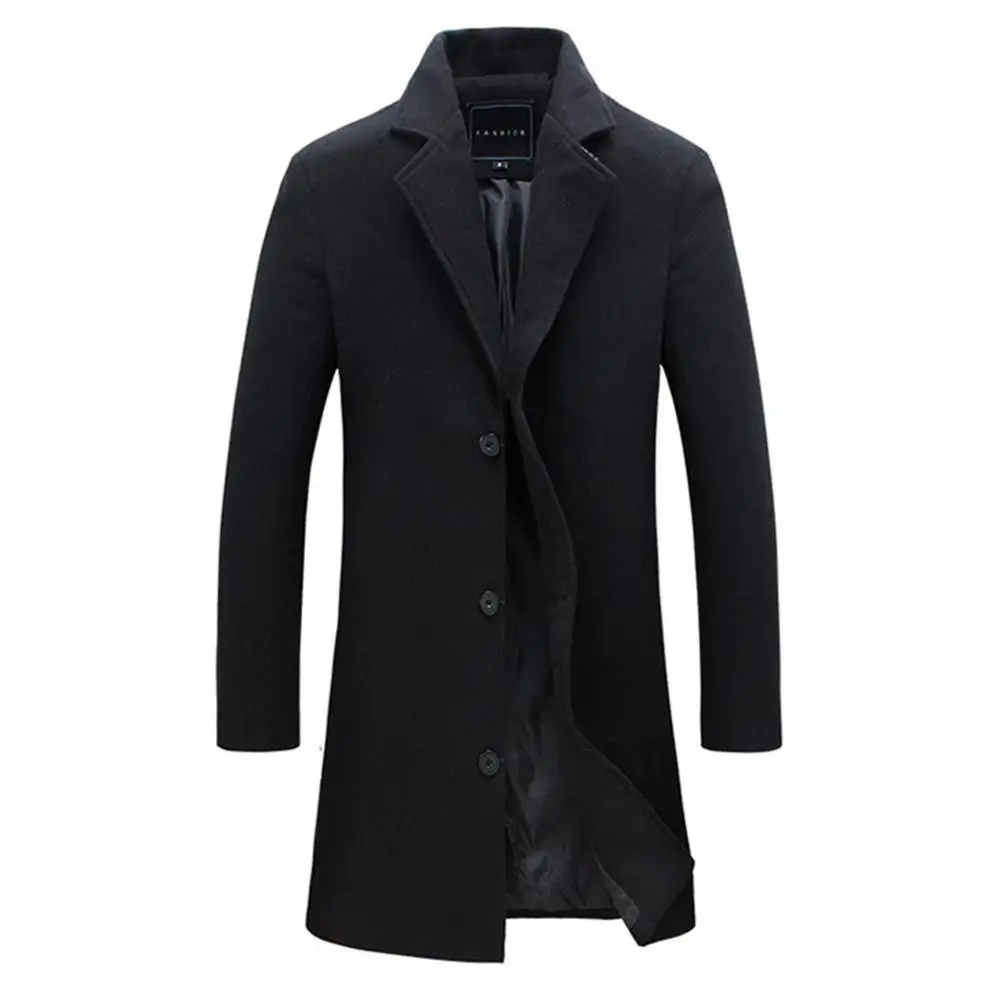 

2019 Fashion Men's Wool Coat Winter Warm Solid Color Long Trench Jacket Male Single Breasted Business Casual Overcoat Parka