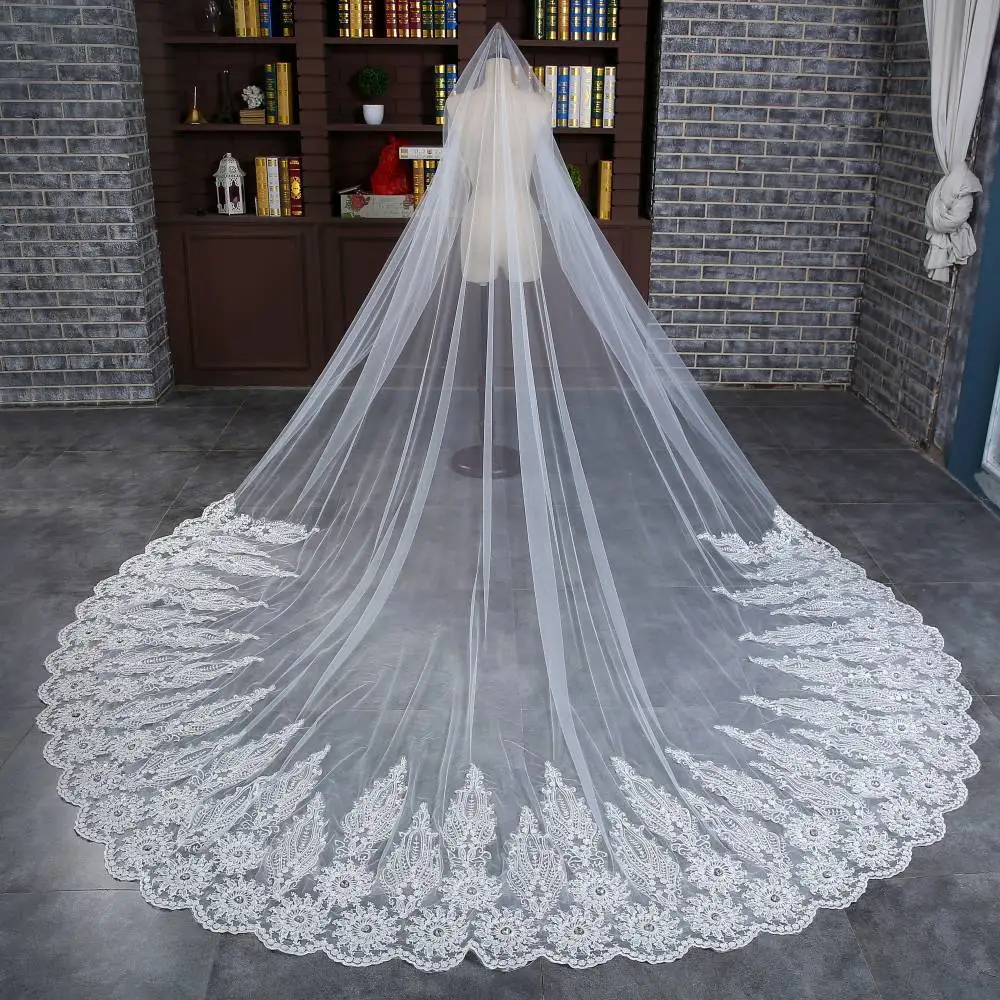 

Luxury White 3m Bridal Wedding Veils One-Layer Long Lace Edge Bridal Veil With Comb For Women Wedding Veil Wedding Accessories