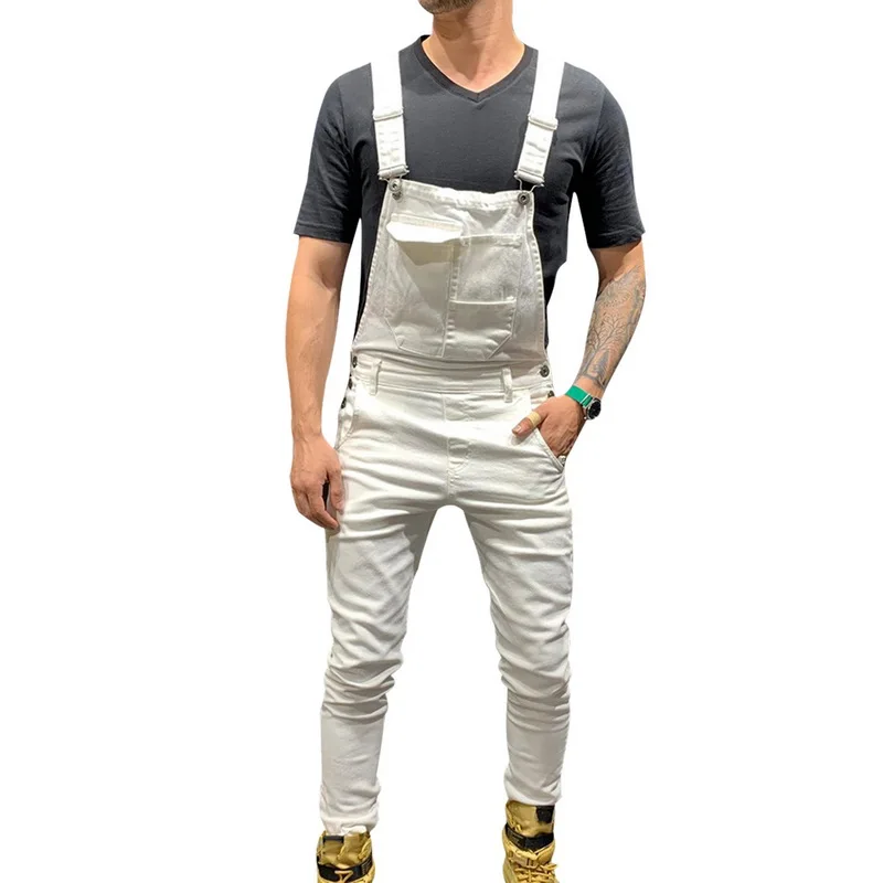 Laamei Men Adjustable Shoulder Strap Slim Denim Overalls Casual Bib Pants Jumpsuit Fashion Overalls For Man Suspender Pants