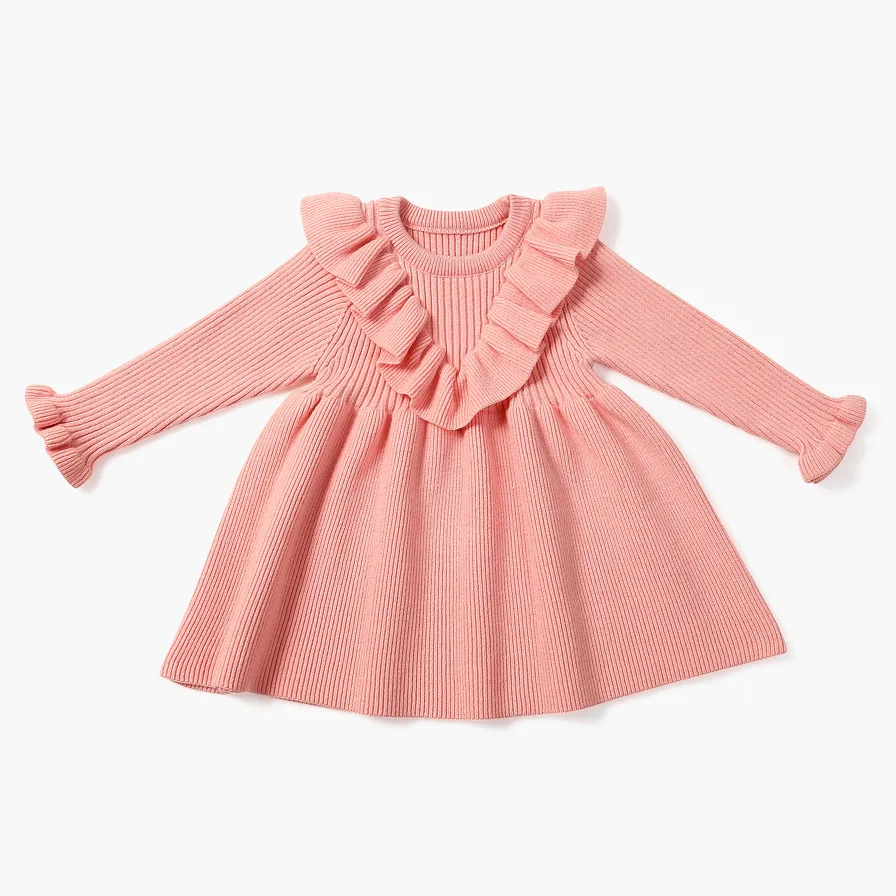 Платья для маленьких девочек; осенняя одежда для маленьких девочек; зимнее шерстяное трикотажное платье-свитер в рубчик для девочек; платье принцессы для маленьких девочек; свитера - Цвет: pink