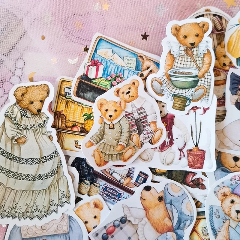 40pcs/pack Cute Bear Dress Stickers Junk Journal Planner Stickers Scrapbooking Decorative Sticker DIY Craft Photo Albums