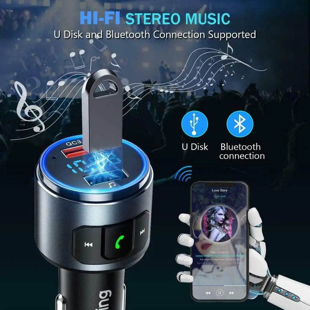 VicTsing Модернизированный V5.0 Bluetooth fm-передатчик радио адаптер автомобильный Громкая связь вызов 2 usb порта и QC3.0 быстрое зарядное устройство fm-передатчик