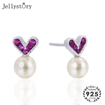 

Jellystory 925 sterling silver earrings with pearl heart-shape amethyst gemstones fine jewellery stud earrings for women wedding
