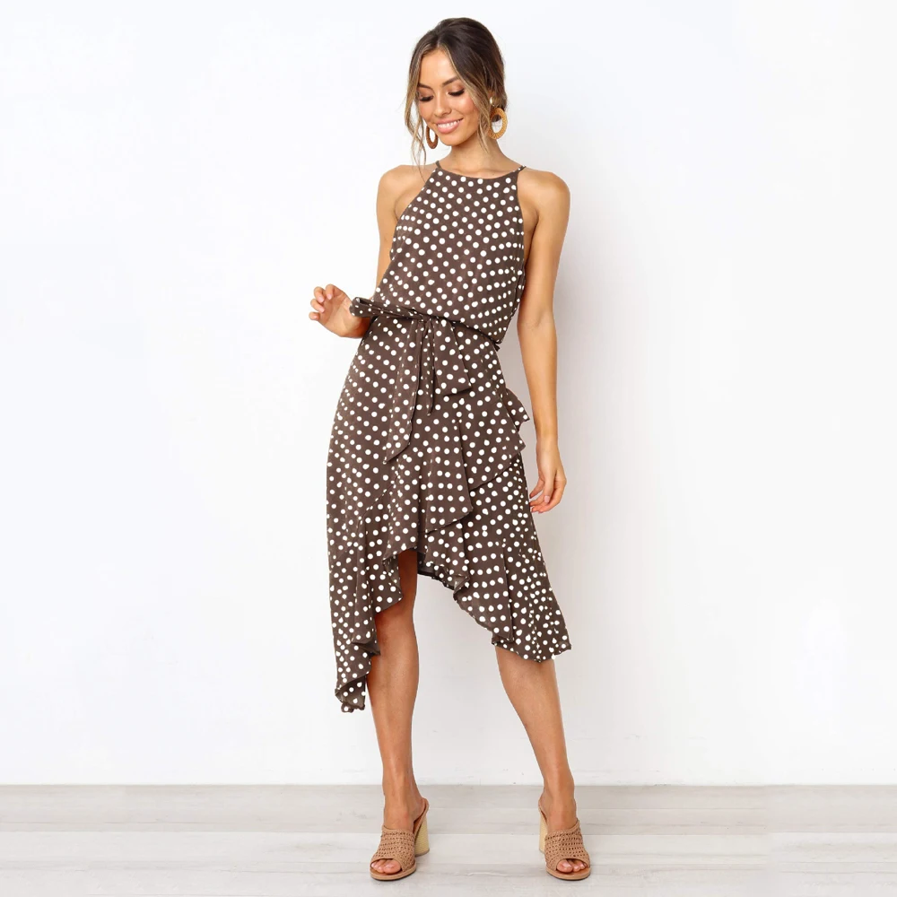 

Asymmetrical Polka Dot Tank Dress Summer Tunic A Line Vintage Ruffles Midi Dresses Streetwear Casual Party Vestido Elegant Femme