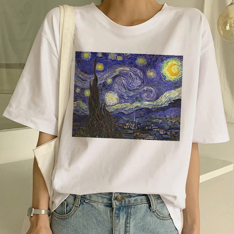 Новая футболка с изображением Ван Гога футболка для женщин с забавным принтом и коротким рукавом Футболка Harajuku Ullzang модные футболки для женщин - Цвет: 21551