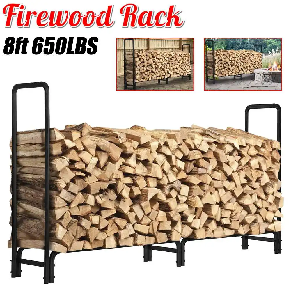 8 Feet Iron Firewood Storage Rack Fireplace Holder Stand Home Warehouse  Wood Organize Shelf Black Heavy Steel Tube Construction - AliExpress
