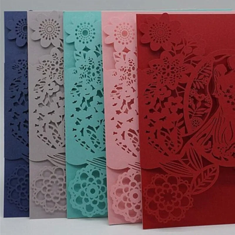  50pcs Romantic Laser Cut Wedding Invitation Card Groom Bride Carved Pattern Wedding Card Hollow Out - 4.00004E+12