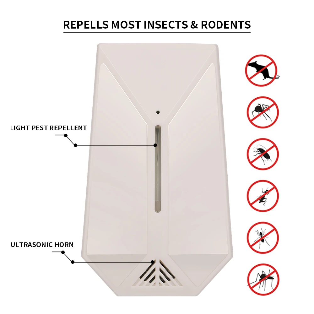 

2Pcs Ultrasonic Pest Repeller Radar Wave Electronic Repellent Indoor for Pest Control Insects Mice Ant Mosquito Spider Roach