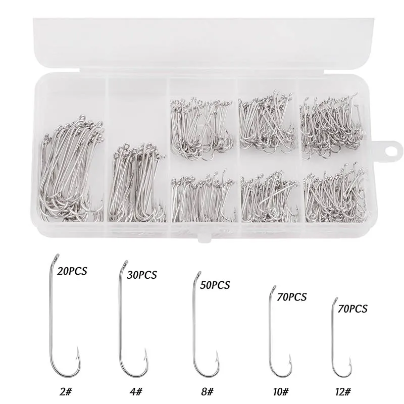 

240pcs/box Silver Standard Nymph Wet Fly Tying hooks size 2# 4# 8# 10# 12# Ultra sharp carbon steel hook for Trout fly fishing