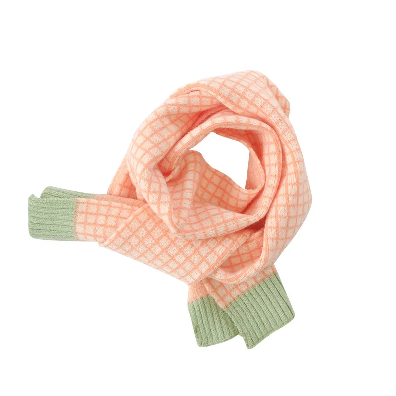 Outdoor Windproof Scarf Kids Boys Girls Scarf Winter Warm Fashion Patchwork Plaid Knitted Long Scarf Children Scarves 2-15Y