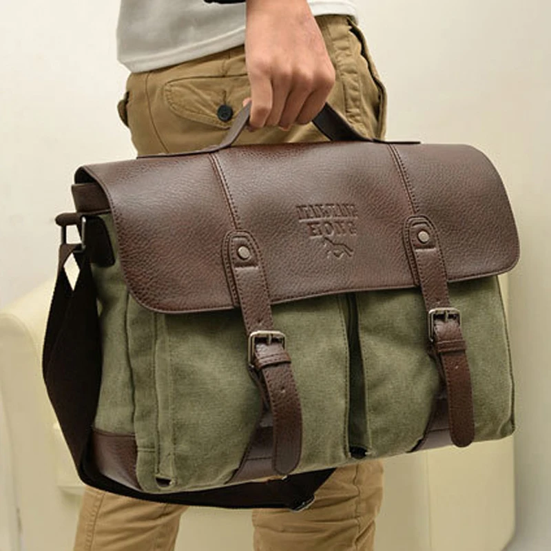 Bolso Bandolera Vintage De Lona Con Cremallera De Piel Autentica Bandolera 3 En 1 Mochila Y