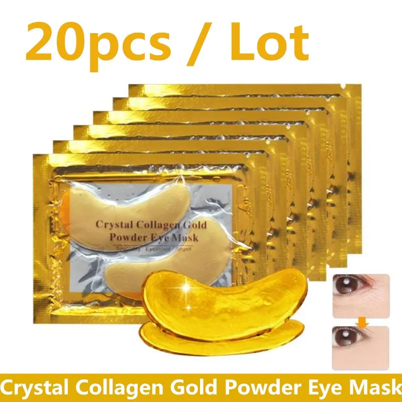 20p = 10 pares de cristal colágeno ouro pó máscara de olho anti-envelhecimento círculos escuros acne beleza remendos para cuidados com a pele dos olhos cosméticos coreanos