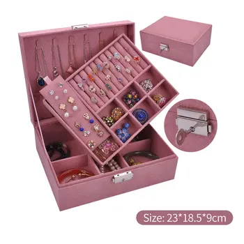 

Women Jewelry Storage Box New Design Double-Layer Velvet Jewelry Organizer Storage Box Portable Storage Organizer Earring Holder