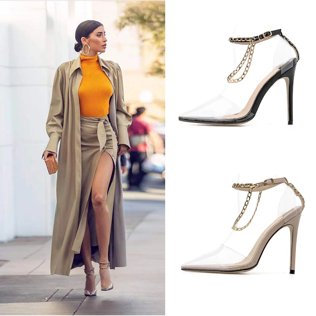 

2020 New Style INS Online Celebrity Transparent Film Pointed-Toe Chain WOMEN'S High-heeled Shoes 205-5 Have 35-41 Code