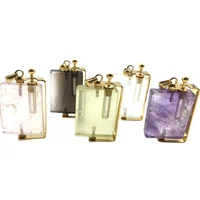 Natural Gemstone Rectangle Perfume Bottle Crystal Rose Quartz Vial Amethysts Essential Oils Diffuser Swing Clear Quartz Necklace 2