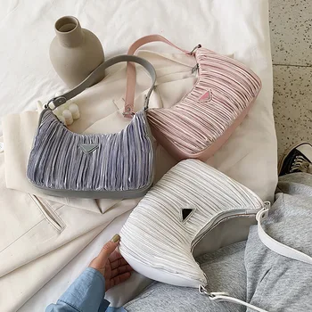 

Luxury Design Women Nylon Clutches Pleated Tote Bag Retro Underarm Shoulder Bag Small Handbag And Purses Female Hobos Bolso