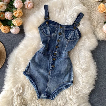 

Denim Shorts Women's 2020 Summer New Jeans Overall Slimming Sexy Backless Burr Hot Pants Woman Jean Jumpsuits Student Shorts