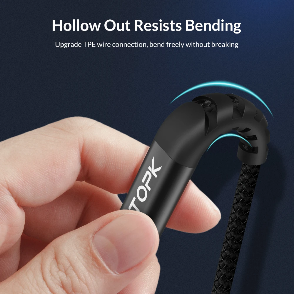 TOPK Micro USB Cable Nylon Braided Data Sync Cable for Samsung S7 Edge Xiaomi Redmi 4X Android Mobile Phone