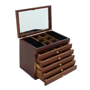 

Multi-Layer Big 6 Layers Wooden Jewelry Box Jewelry Display Casket Earrings Ring Boxes Jewelry Organizer Gift Box Brown