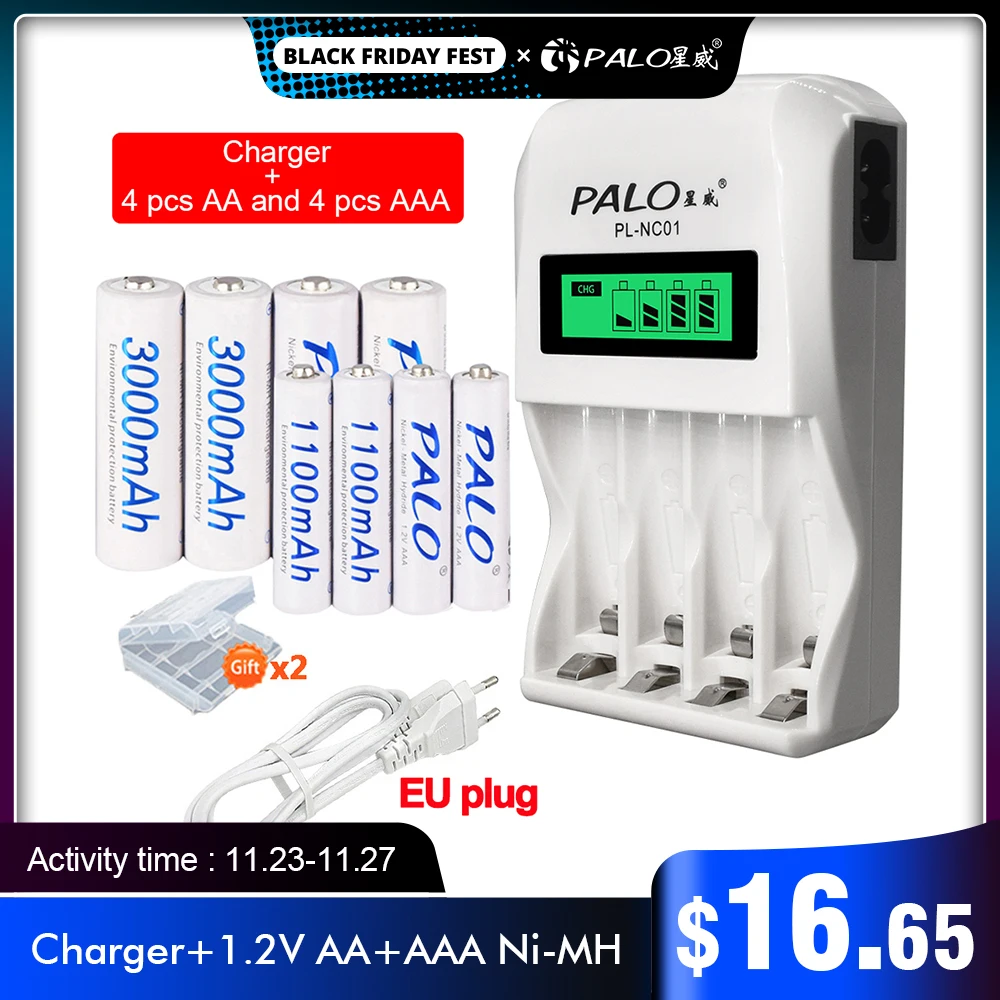 Умное зарядное устройство PALO AA AAA с ЖК дисплеем аккумуляторная батарея 1 2 в aa 3000